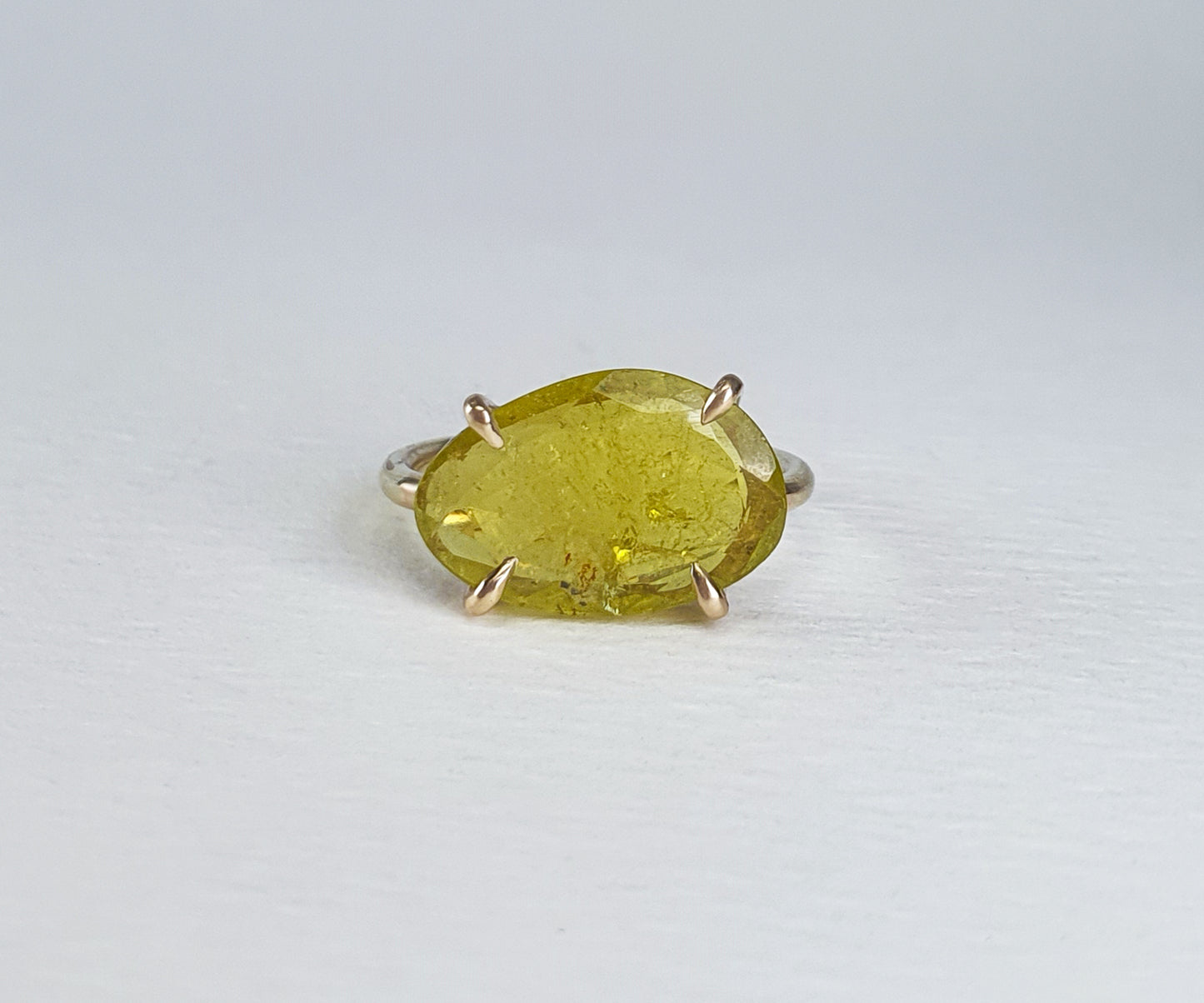 Chartreuse Yellow Tourmaline Candy Ring in Solid Gold