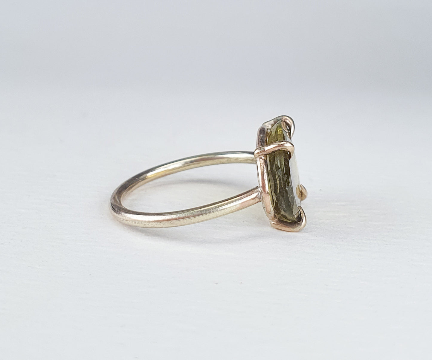 Yellowish Green Tourmaline Candy Ring in Solid Gold