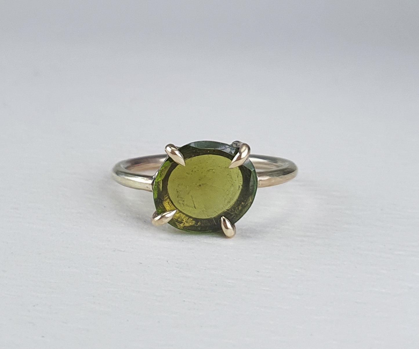 Forest Green Tourmaline Candy Ring in Solid Gold