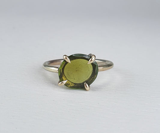Forest Green Tourmaline Candy Ring in Solid Gold