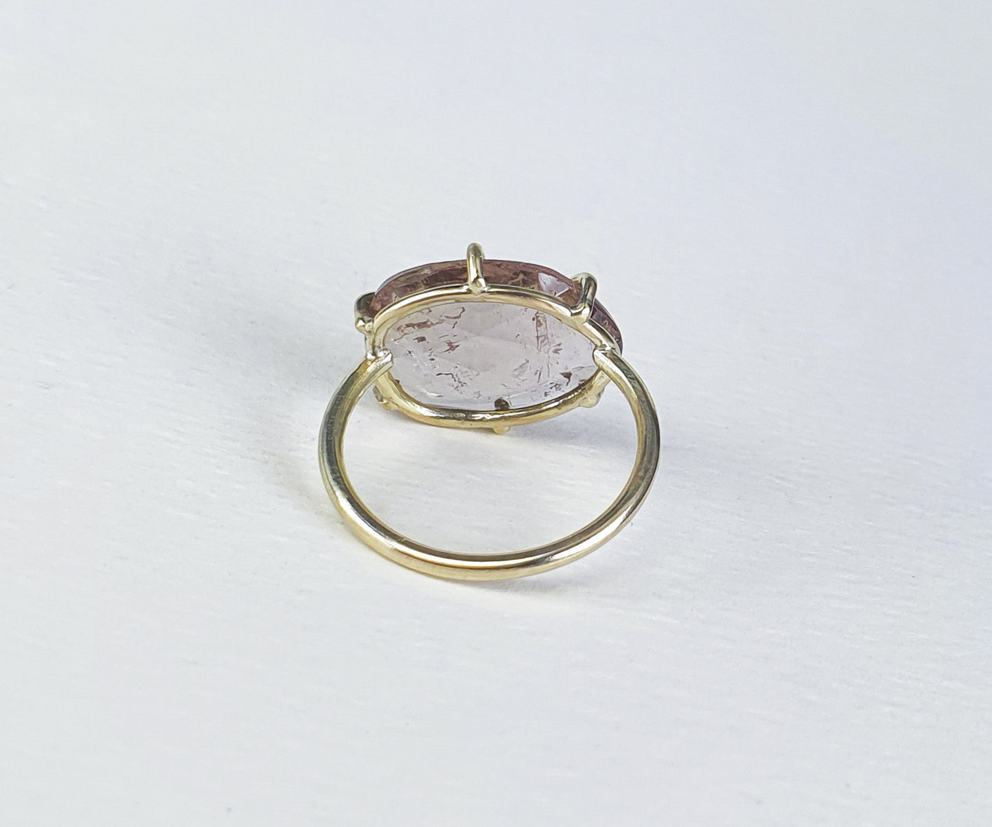 Large Pink Champagne Tourmaline Candy Ring in Solid Gold