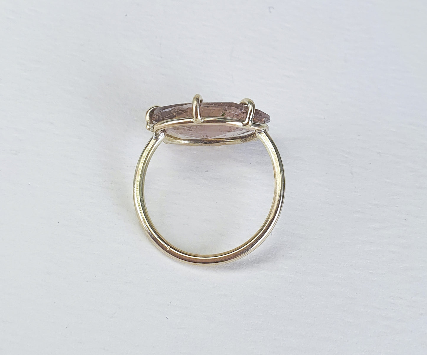 Large Pink Champagne Tourmaline Candy Ring in Solid Gold