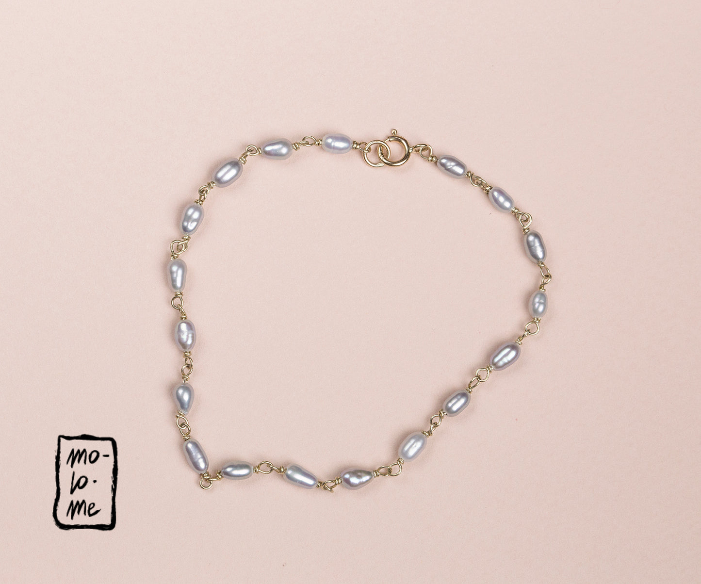 Grey Freshwater Pearl and Gold Chain Bracelet