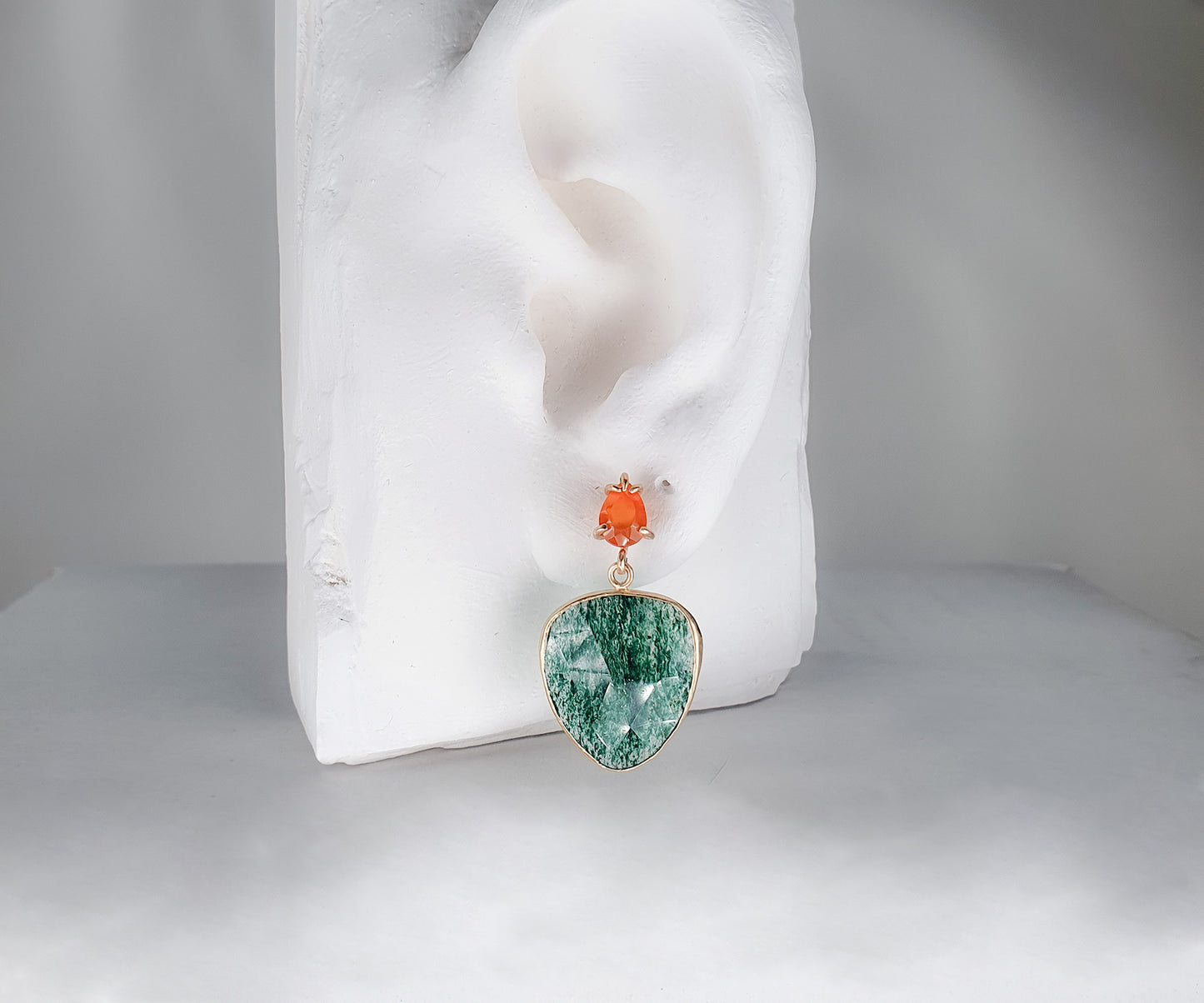Carnelian and Aventurine Mismatched Petal Earrings