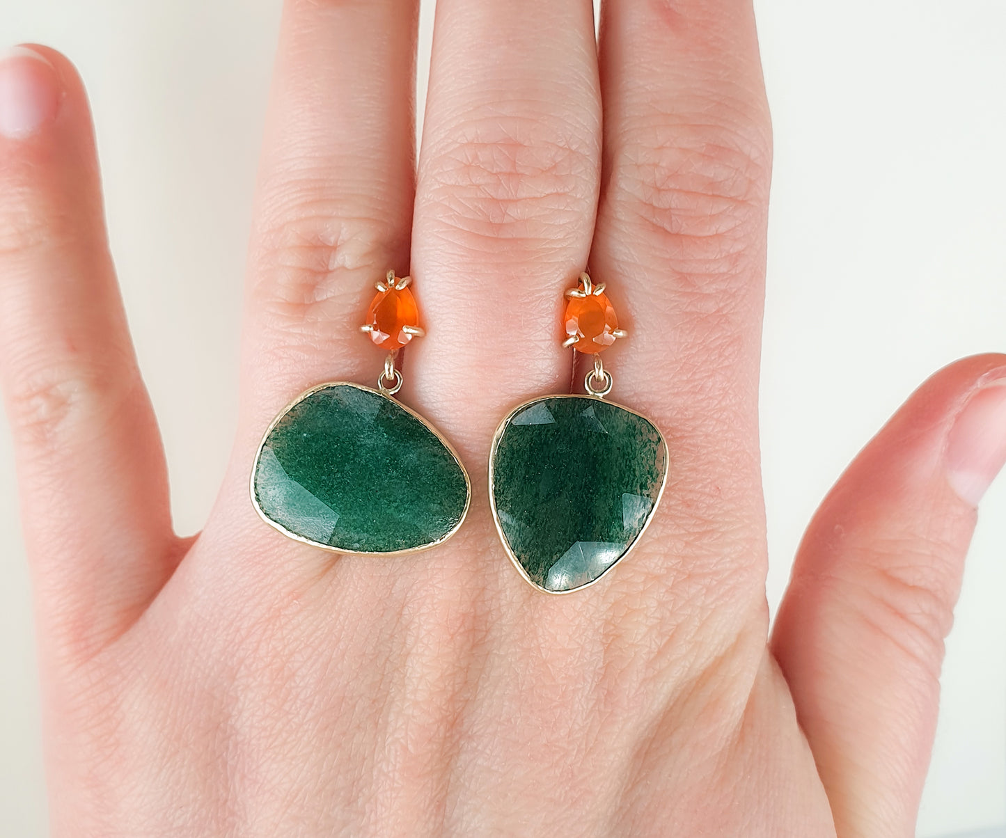 Carnelian and Aventurine Mismatched Petal Earrings