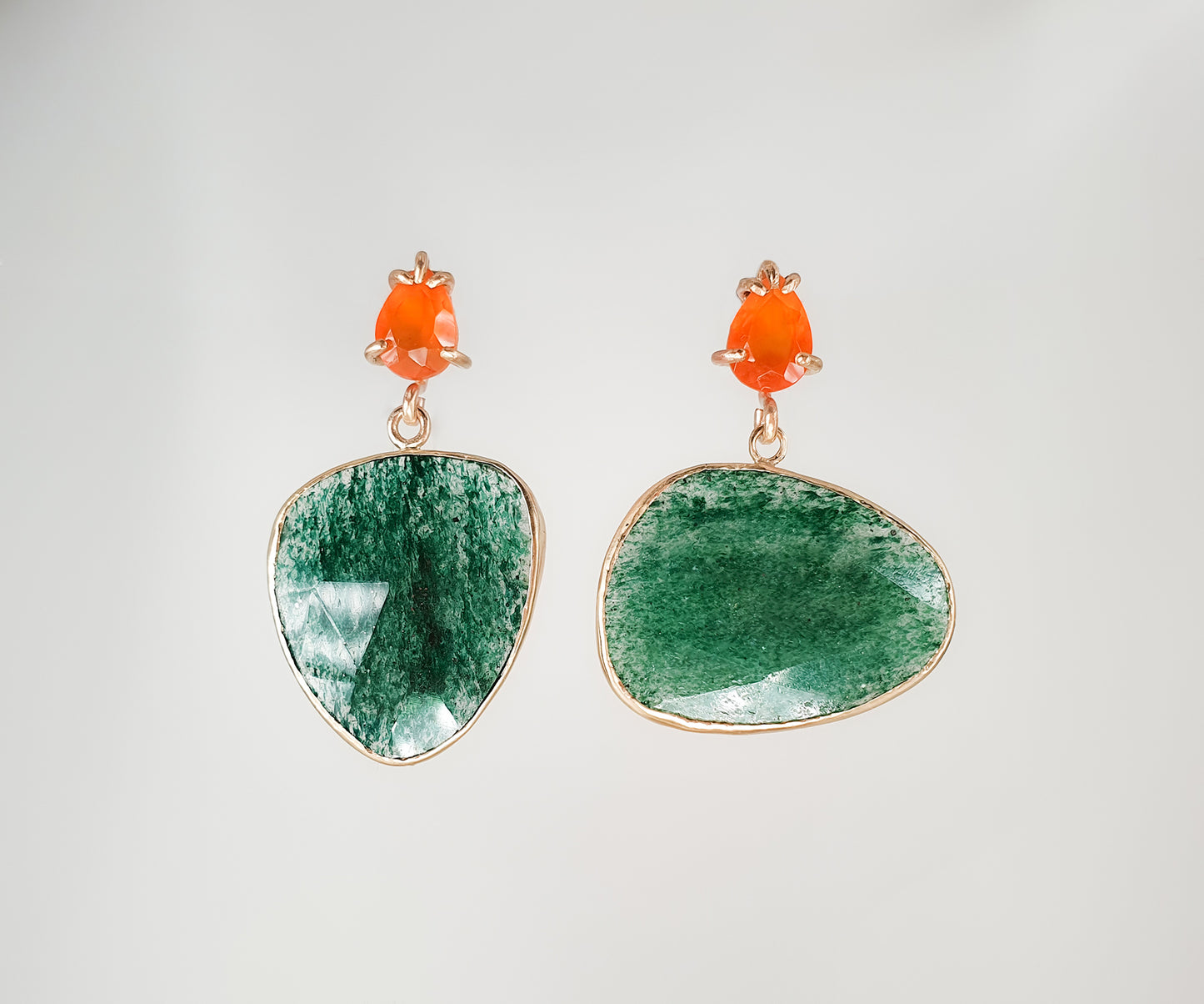 Carnelian and Aventurine Mismatched Petal Earrings