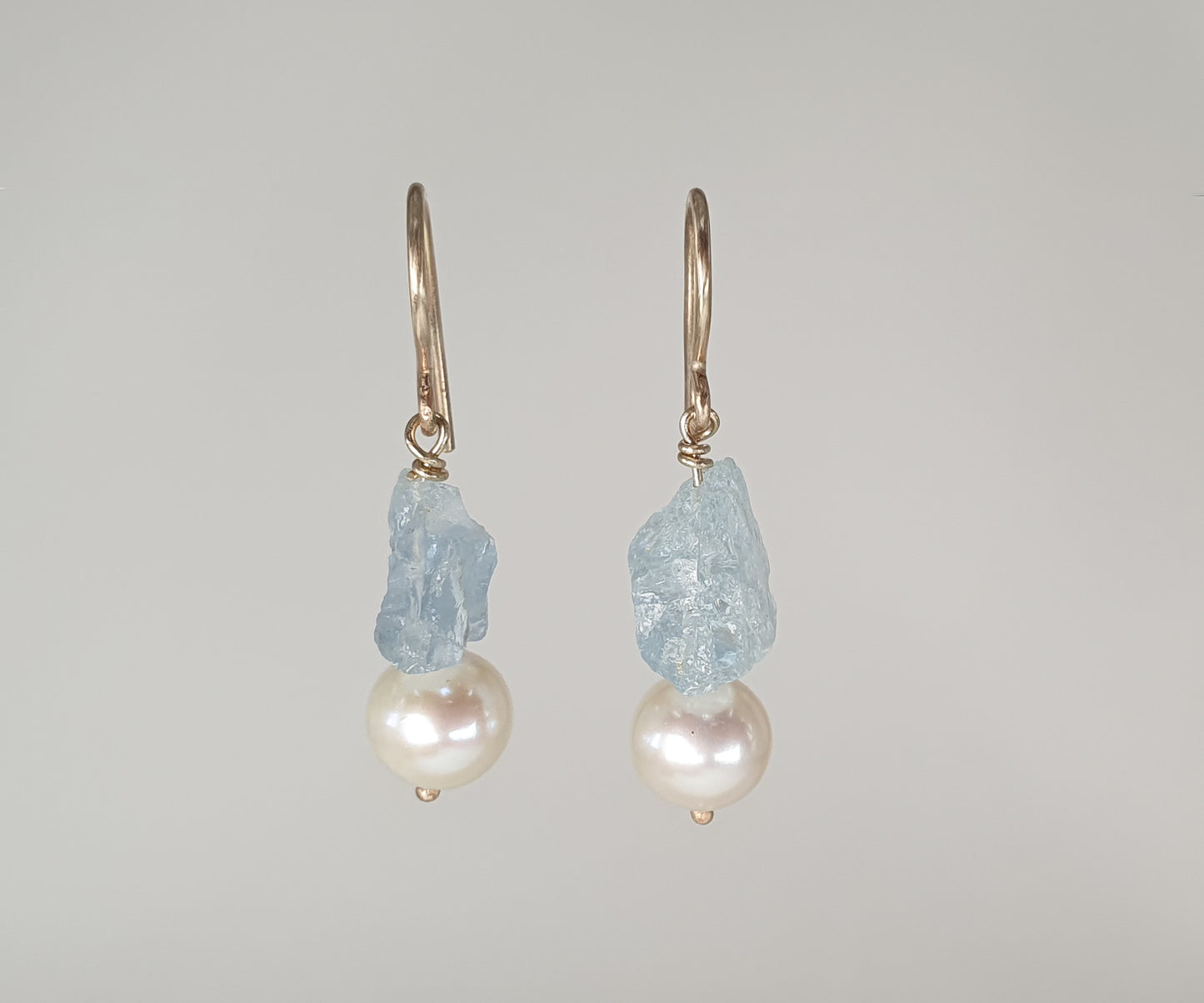 Mini Rough Aquamarine and Baroque Pearl Drop Earrings