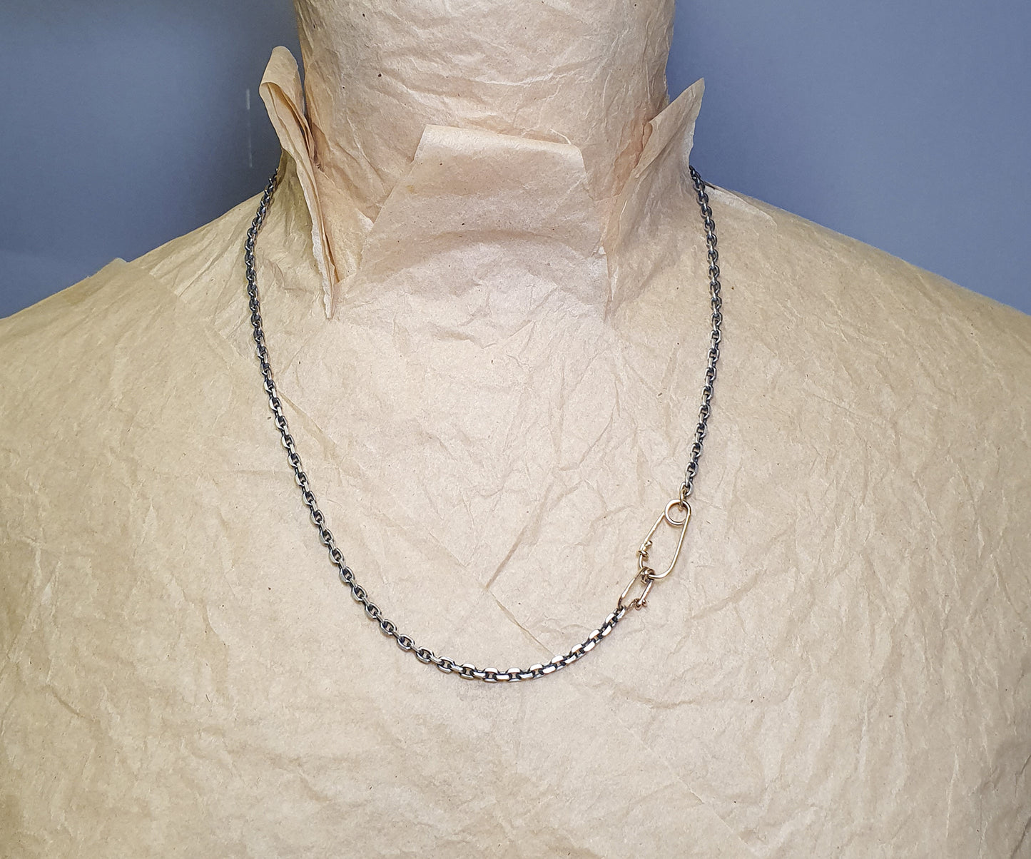 Hello City Vintage Silver Chain with New Gold Molo Me Safety Pins