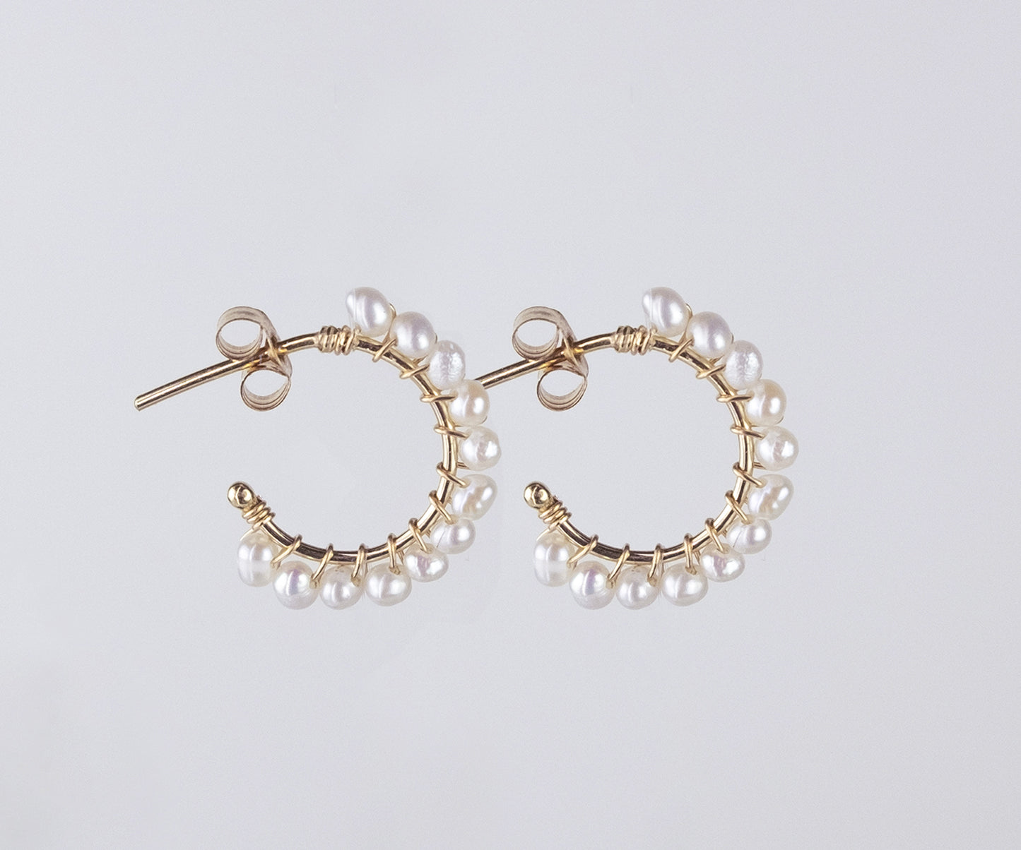 Small Gold Aga Hoops with Tiny Pearls