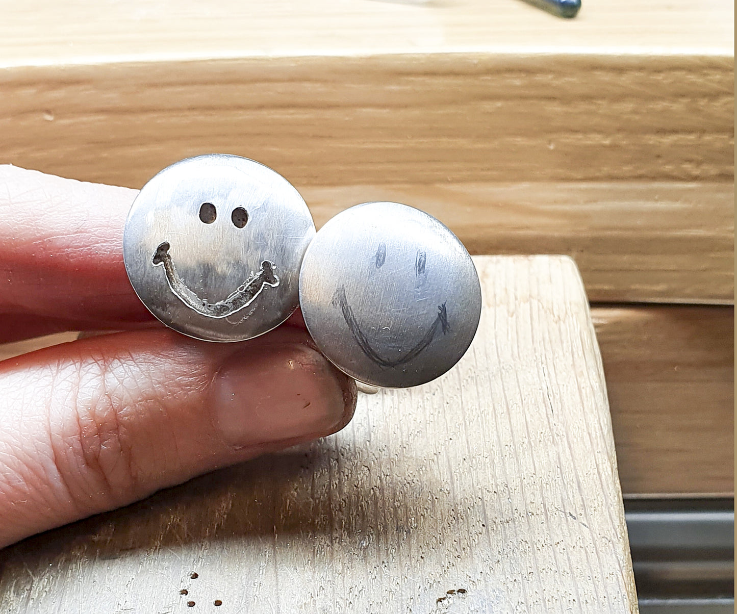 Upcycled Smiley Clip On Earrings in Gold Plated Silver