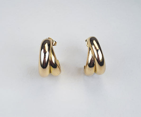Vintage chunky double hoop earring in solid 18ct gold