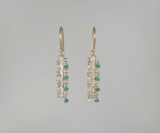 Emerald, Pearl and Diamond Antique Remodel Earrinngs