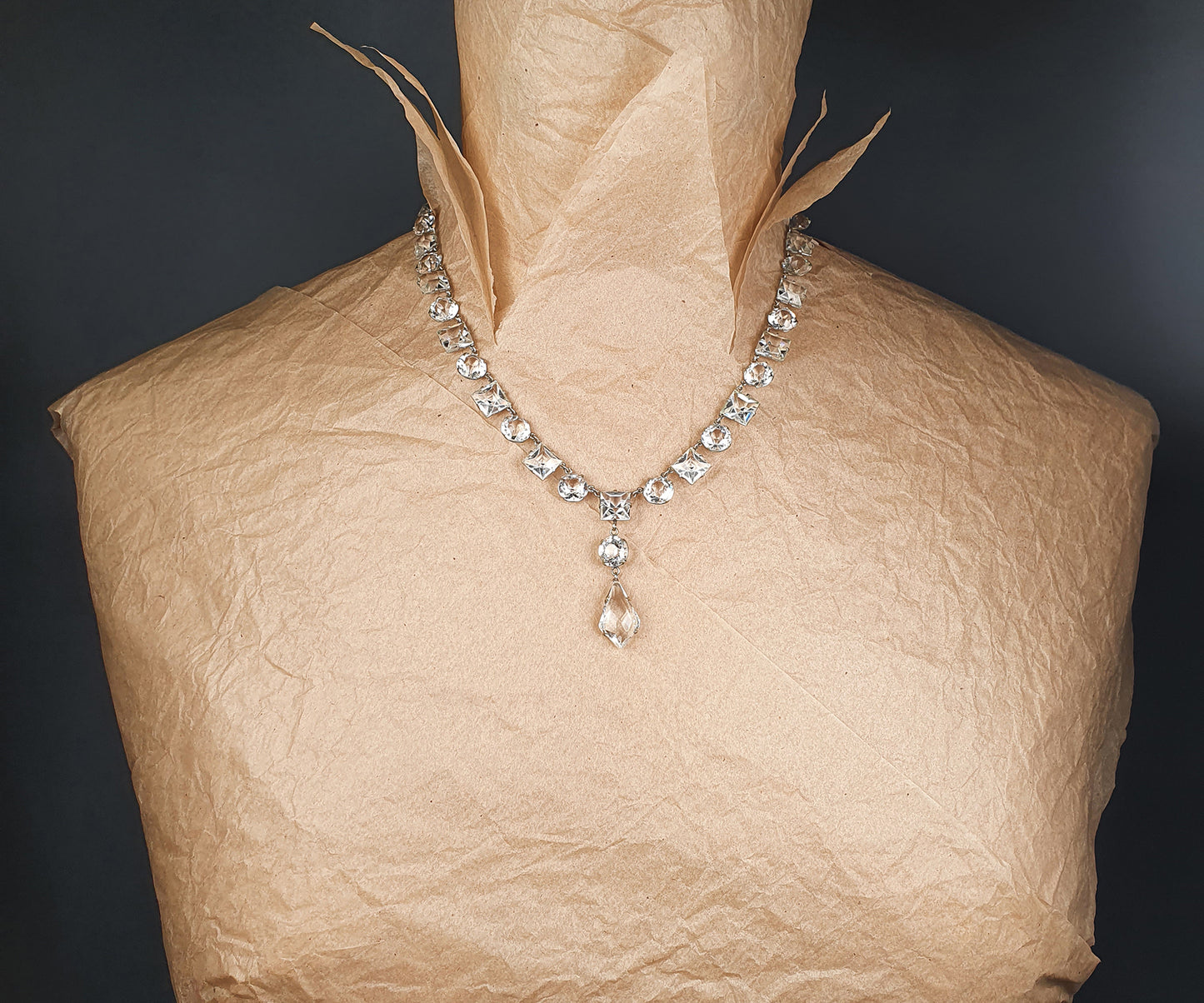 Art Deco 1920s Clear Paste Riviere Necklace