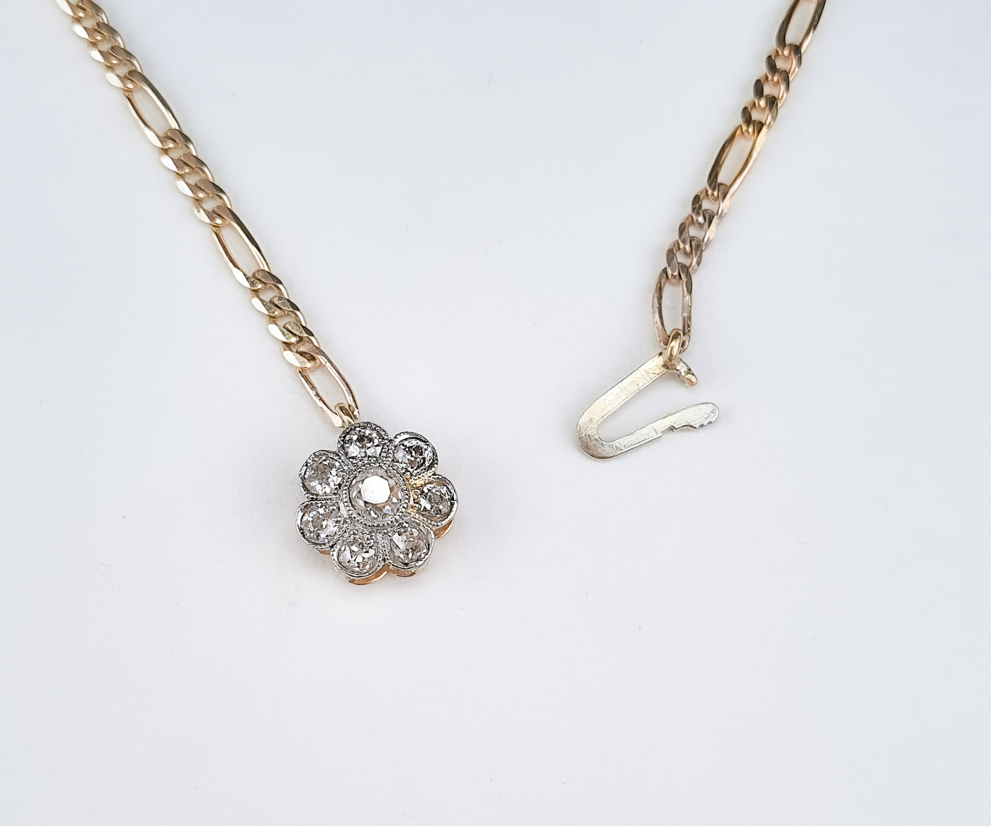 Edwardian Diamond Flower Necklace With Old Cut Diamonds