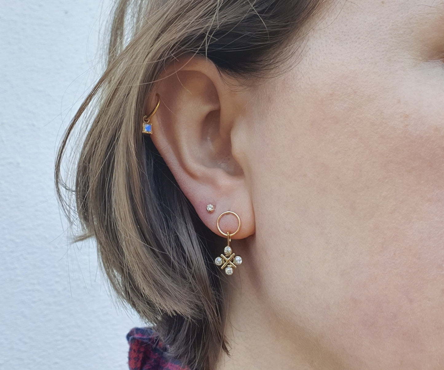 Noughts and Crosses Diamond Drop Earrings