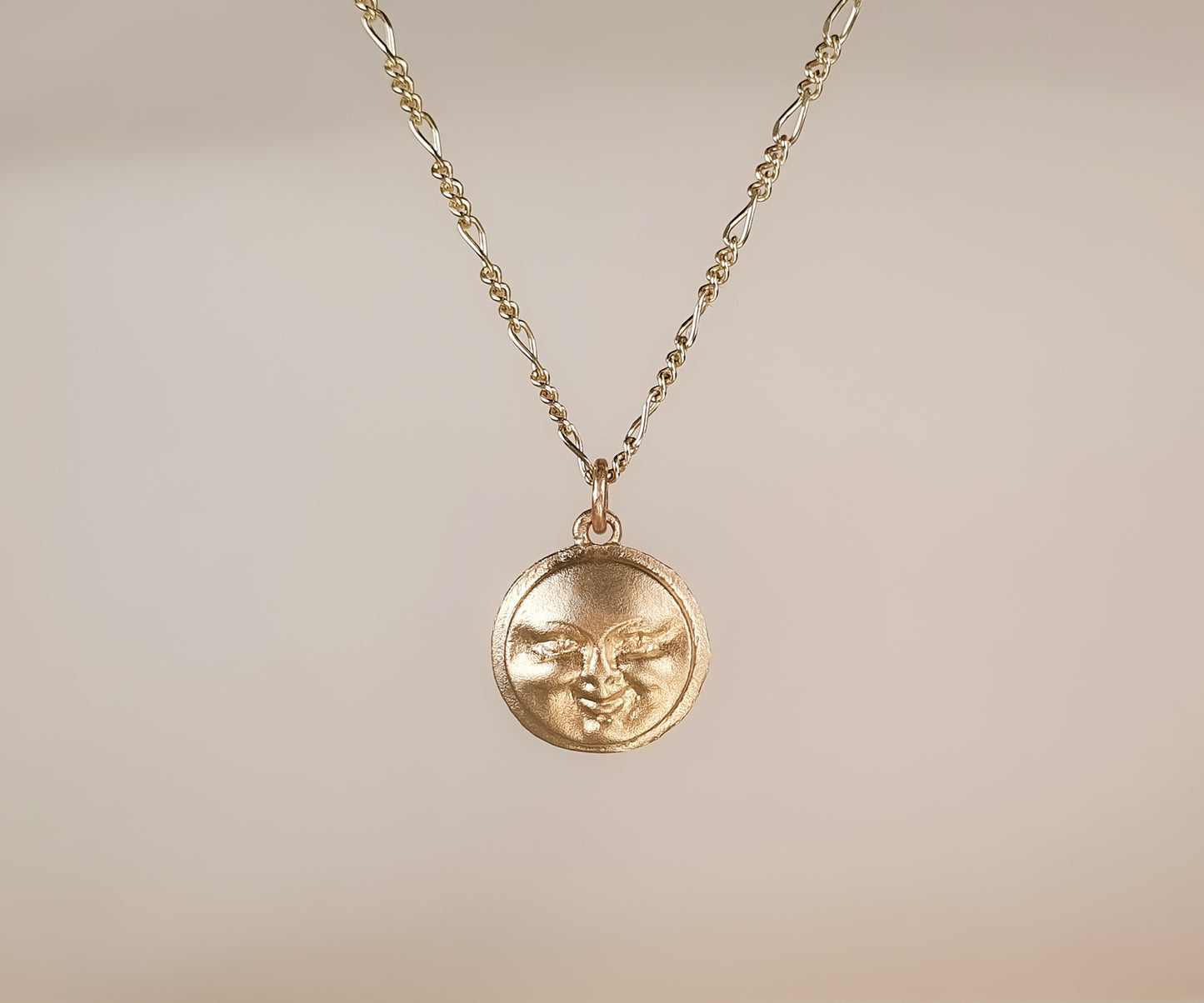 Moon Face Necklace in Solid Gold