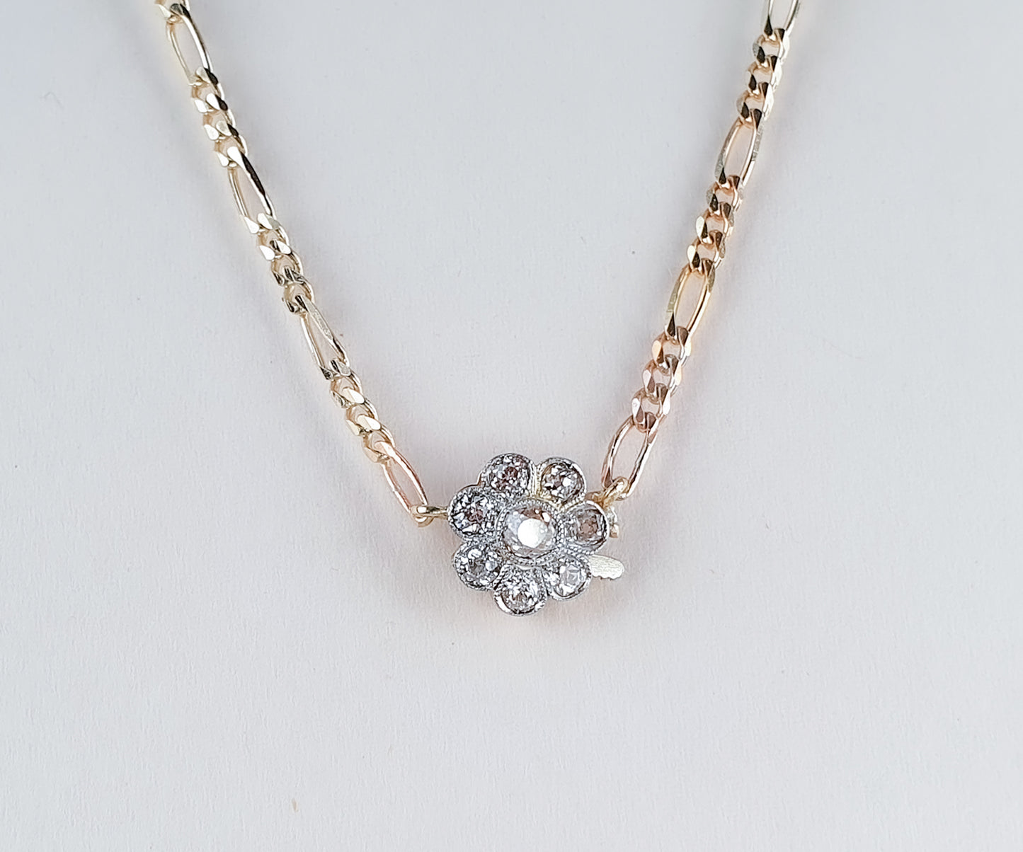 Edwardian Diamond Flower Necklace With Old Cut Diamonds