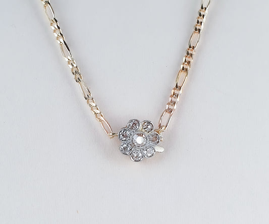 Edwardian Diamond Flower Necklace With Old Cut Diamonds