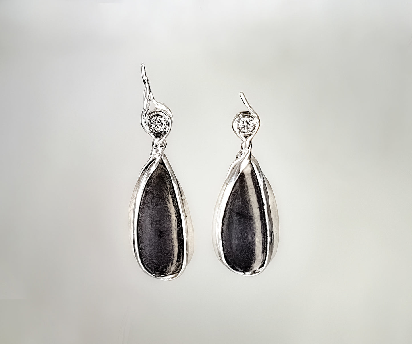 Ceramic Sunflower Seeds and Diamond Earrings