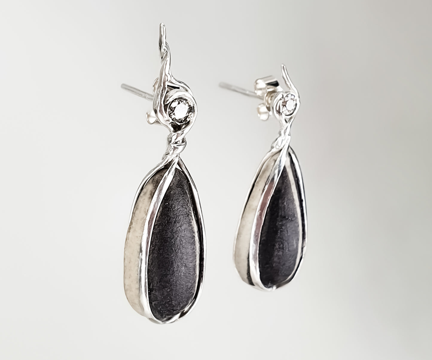 Ceramic Sunflower Seeds and Diamond Earrings