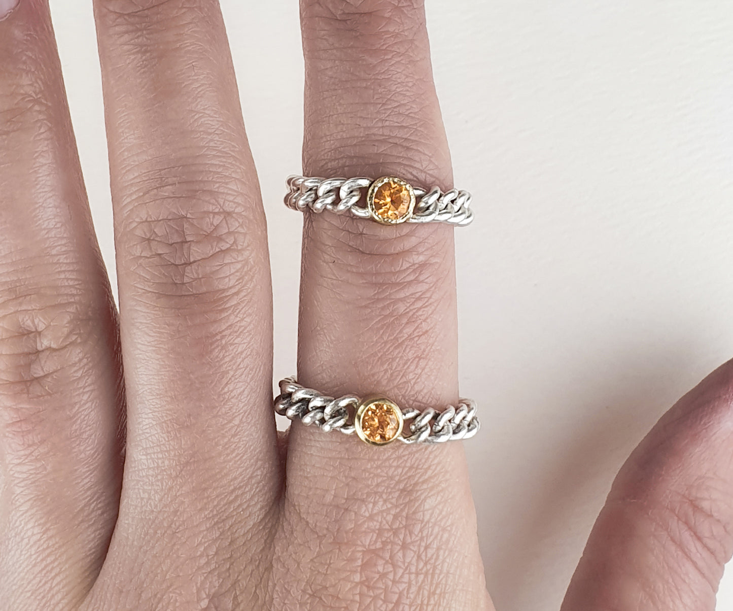 Hello City Couples Rings with Mandarin Garnet
