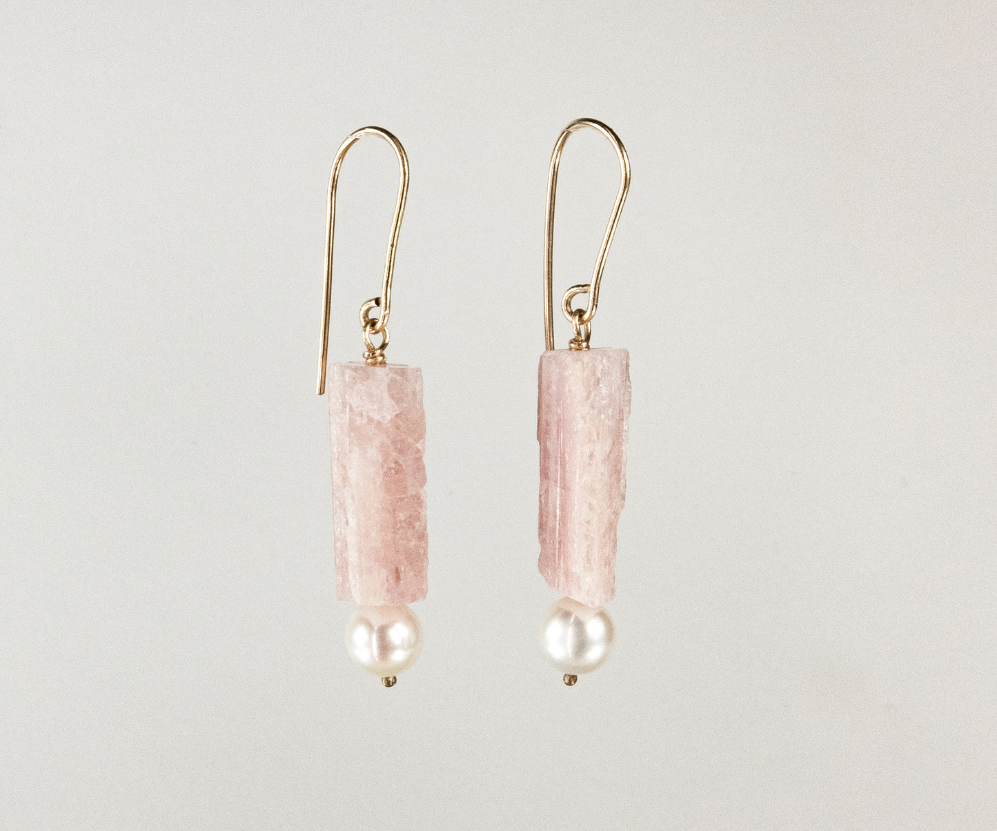 Pink Tourmaline and Pearl Drop Earrings