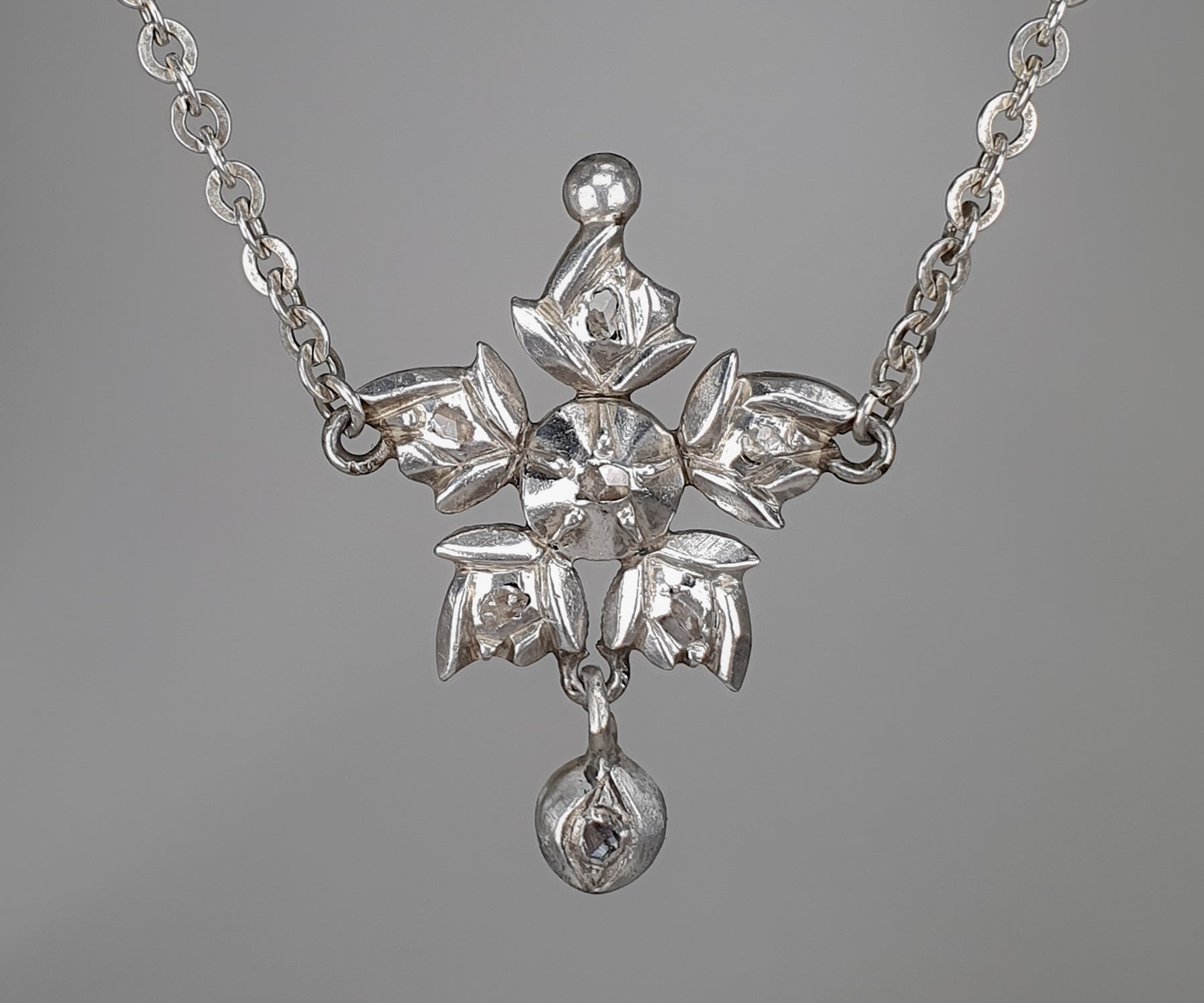 Georgian Diamond and Silver Flower Necklace Molo Me