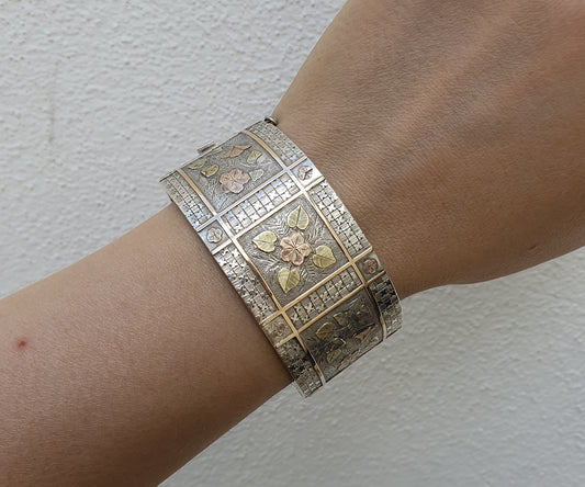 Late 1800 French Antique Gold and Silver Floral Cuff