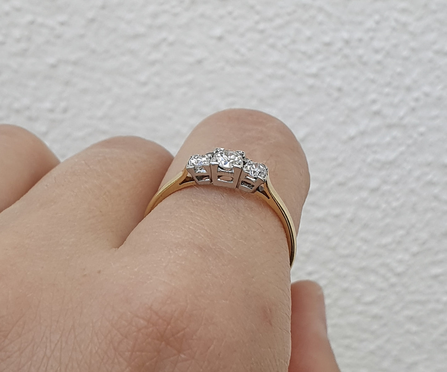 Three Stone Edwardian Diamond Ring in Gold and Platinum.