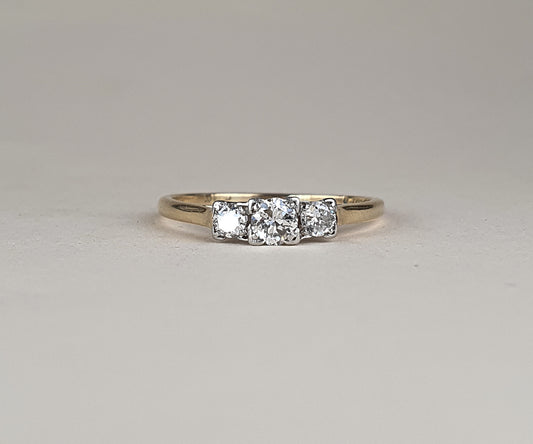 Three Stone Edwardian Diamond Ring in Gold and Platinum.