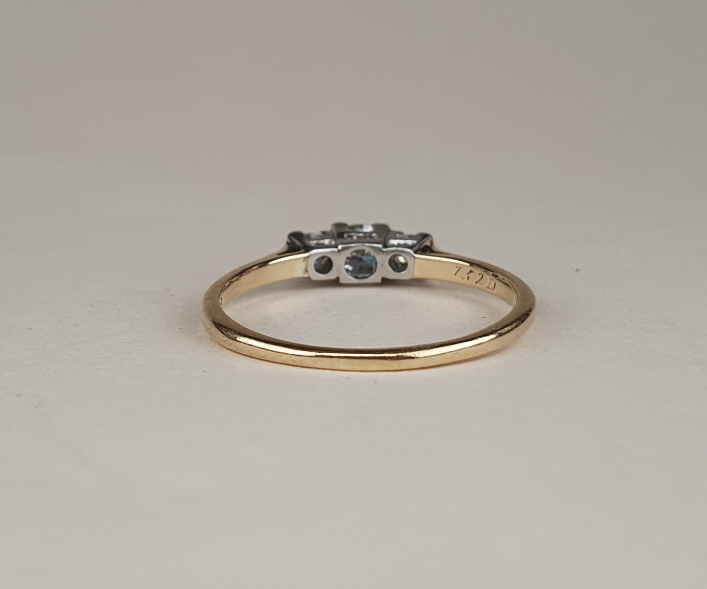 Three Stone Edwardian Diamond Ring in Gold and Platinum.