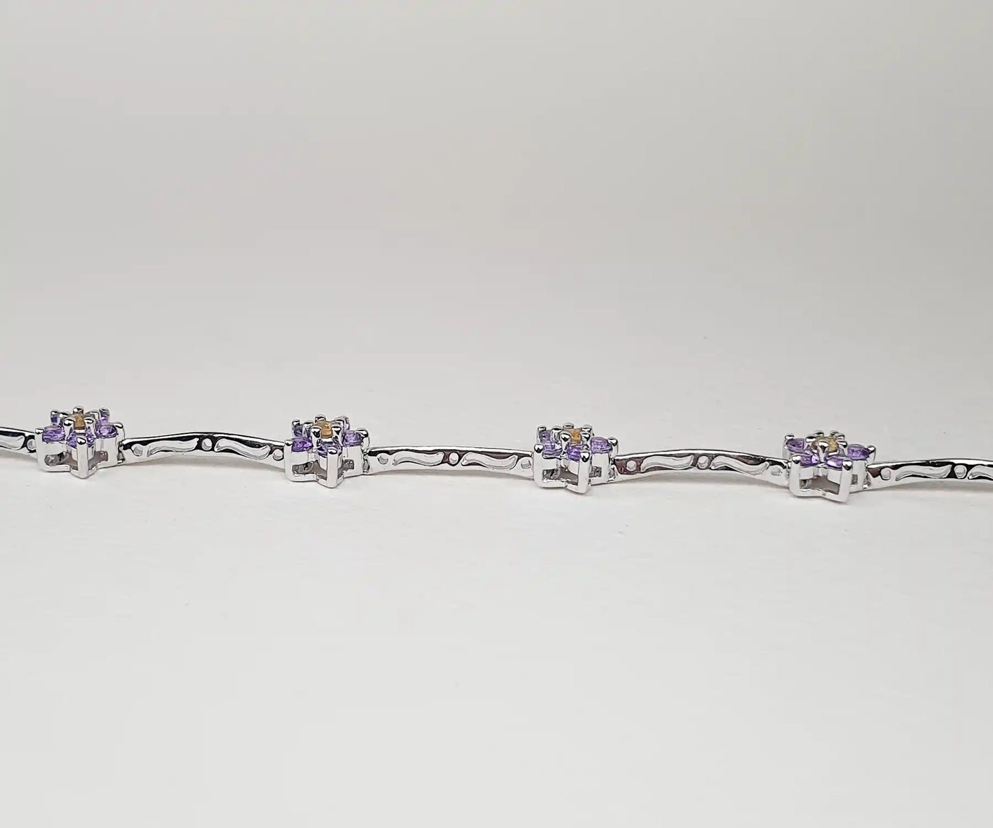 White Gold Flower Bracelet with Amethysts and Citrines