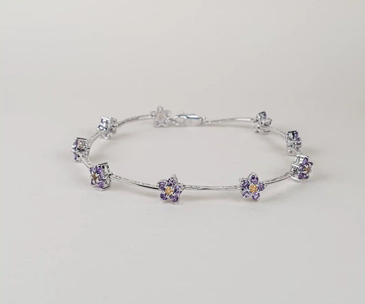White Gold Flower Bracelet with Amethysts and Citrines