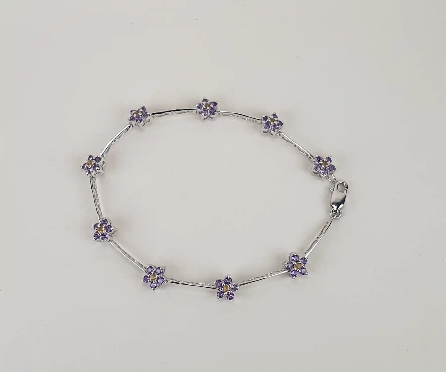 White Gold Flower Bracelet with Amethysts and Citrines
