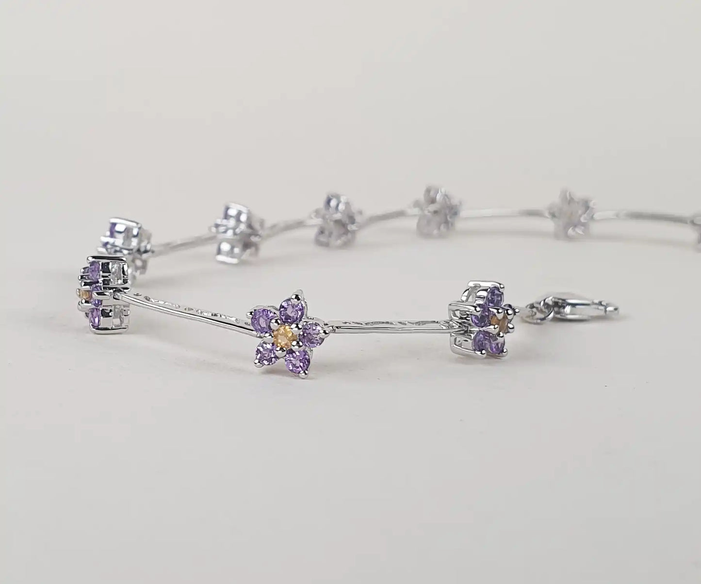 White Gold Flower Bracelet with Amethysts and Citrines