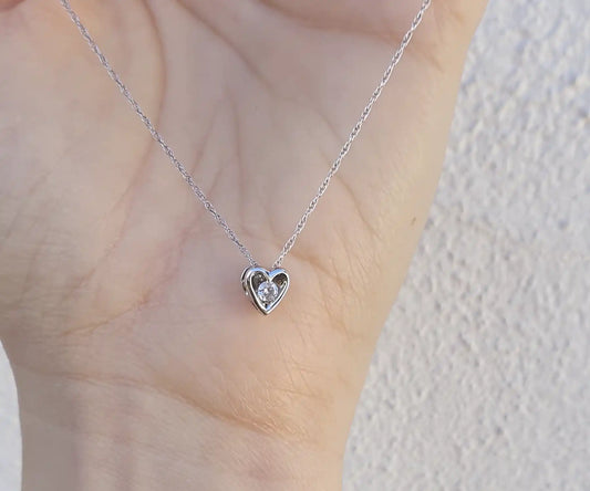 Vintage Diamond Heart  Necklace in White Gold