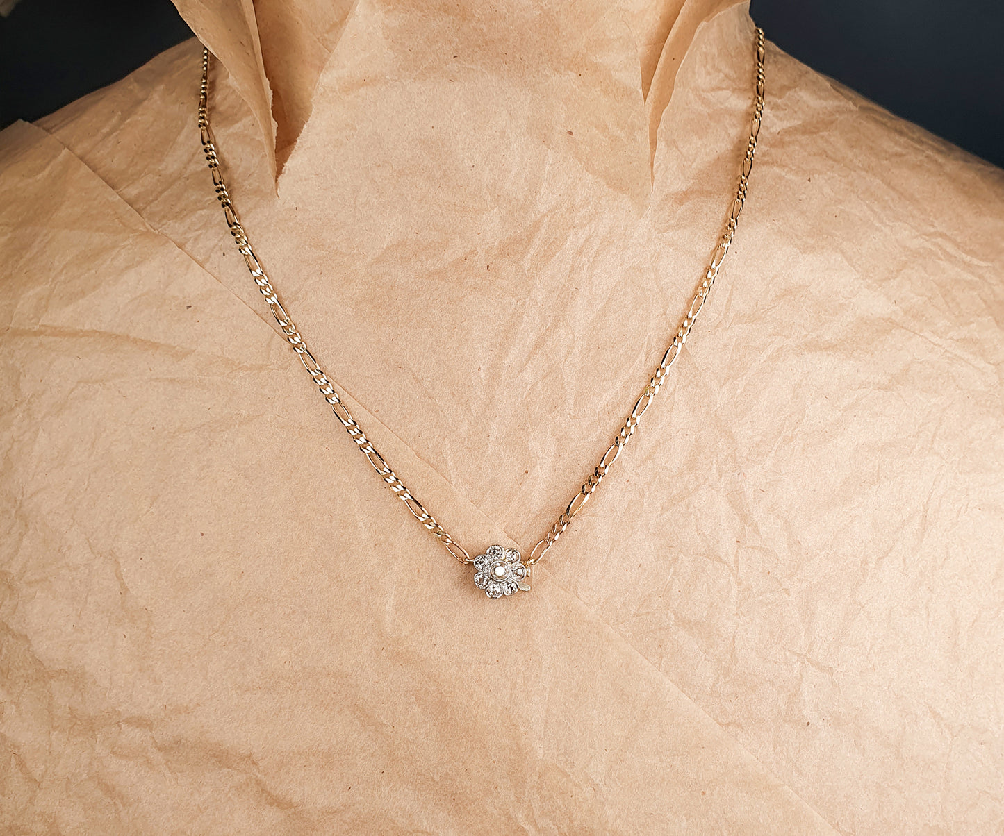 Edwardian Diamond Flower Necklace With Old Cut Diamonds
