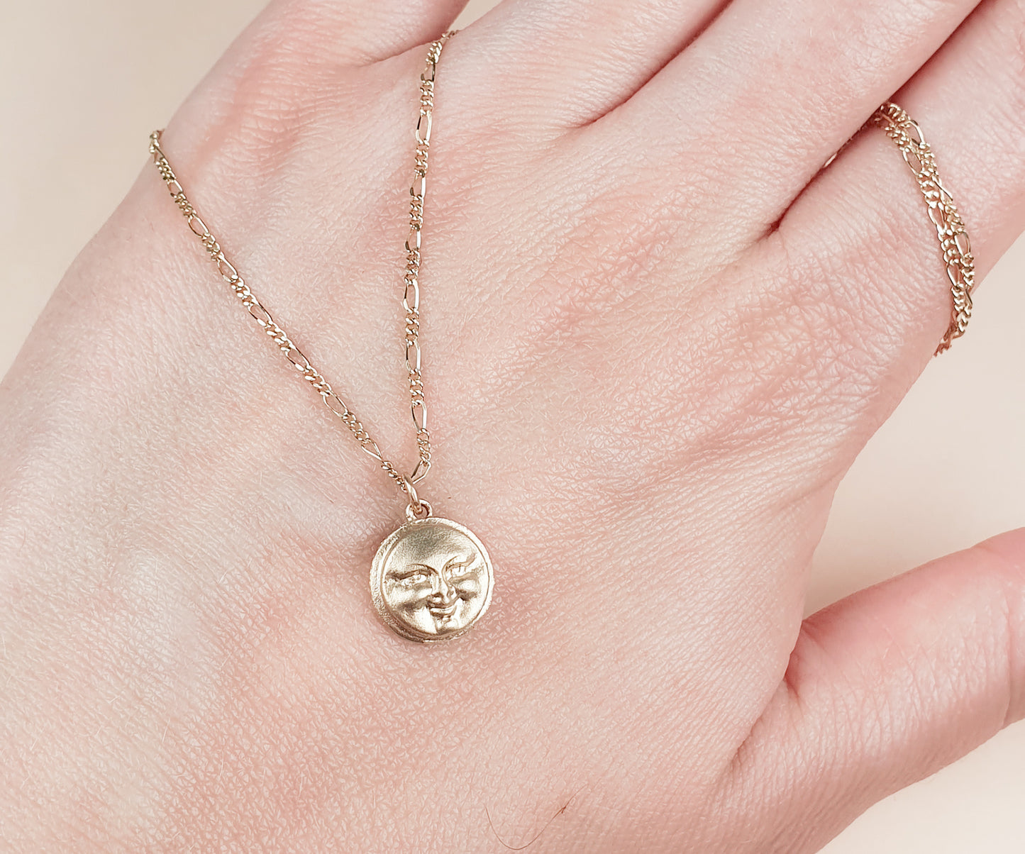 Moon Face Necklace in Solid Gold