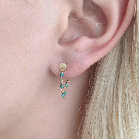 Gold and Turquoise Heishi Chain Agata Earring