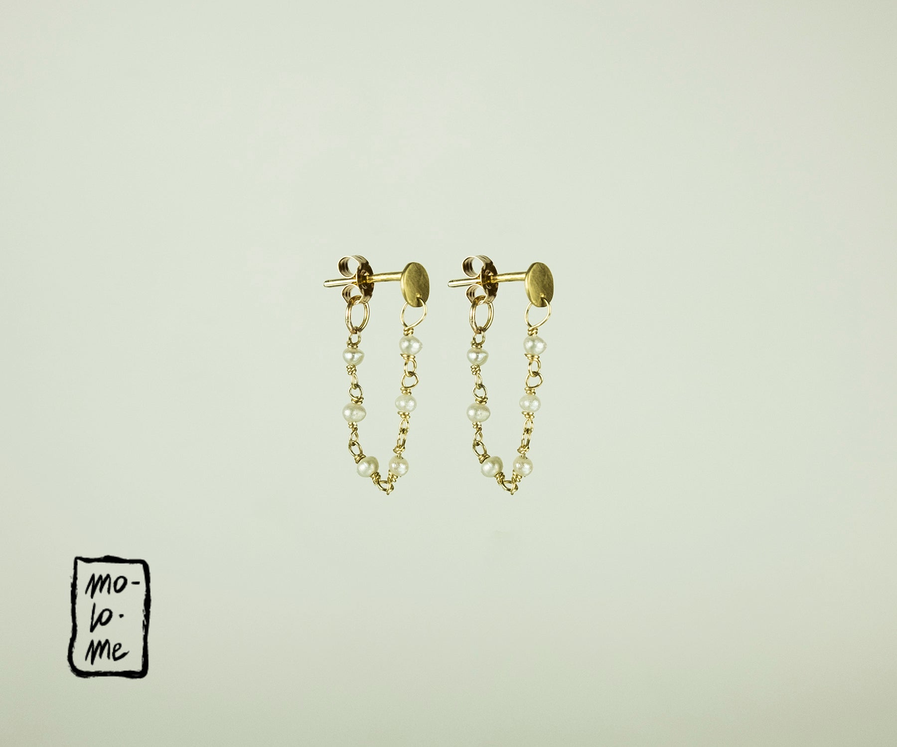 Molo Me Gold and Seed Pearl Chain Agata Earrings