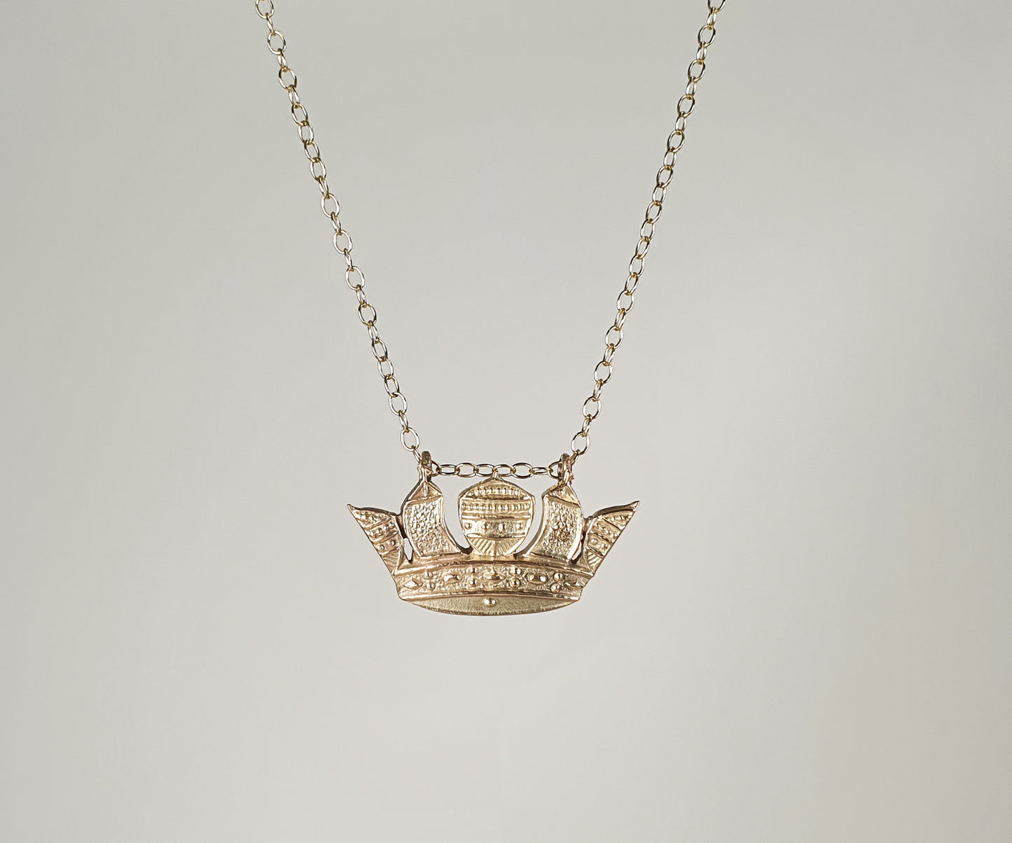 Antique Solid Gold Crown Necklace