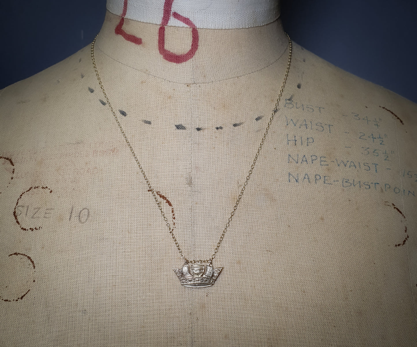 Antique Solid Gold Crown Necklace