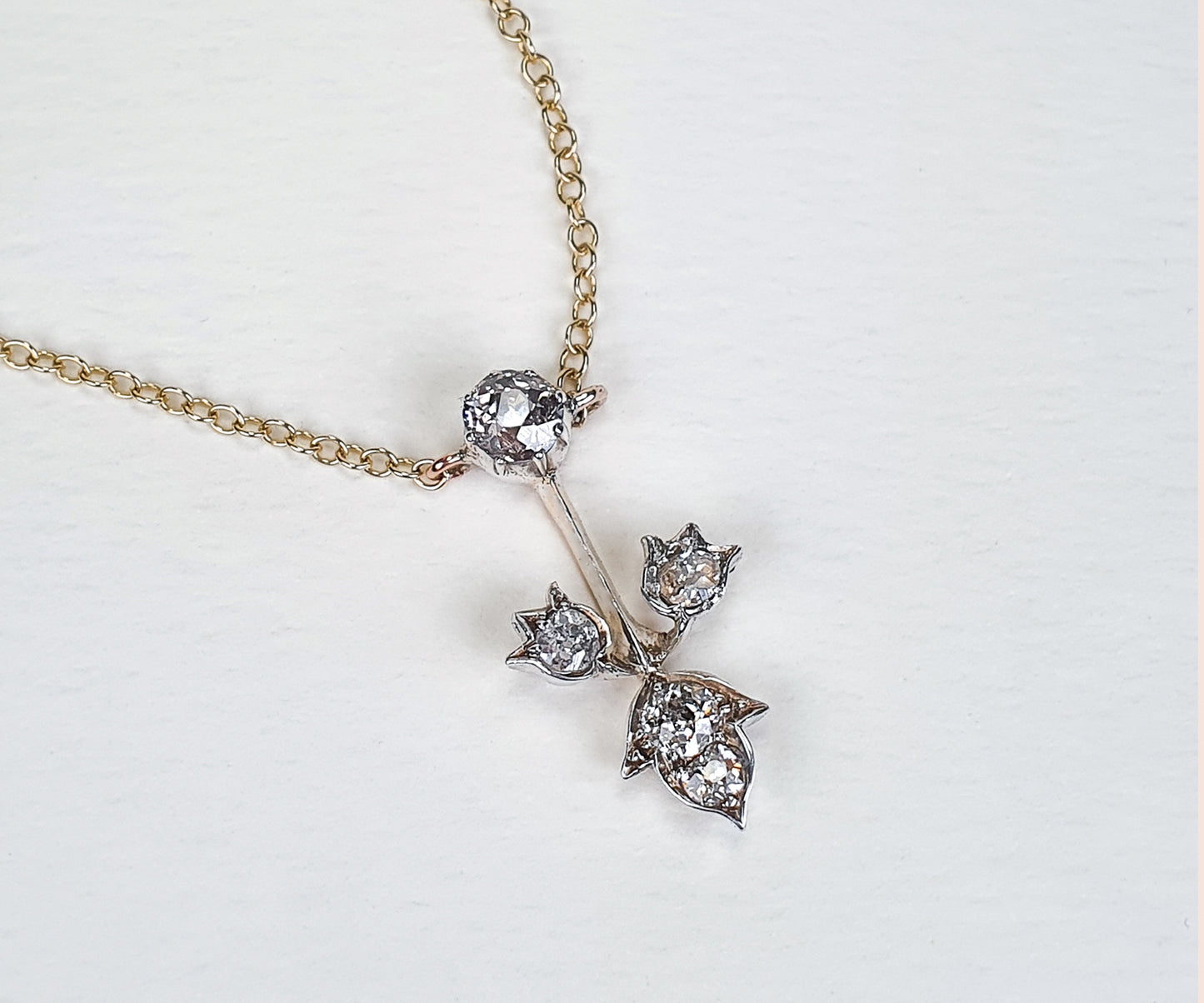 Late Victorian Diamond Floral Necklace With Old Cut Diamonds