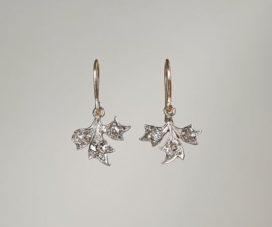 Late Victorian Old Cut Diamond Three Leaf Drop Earrings