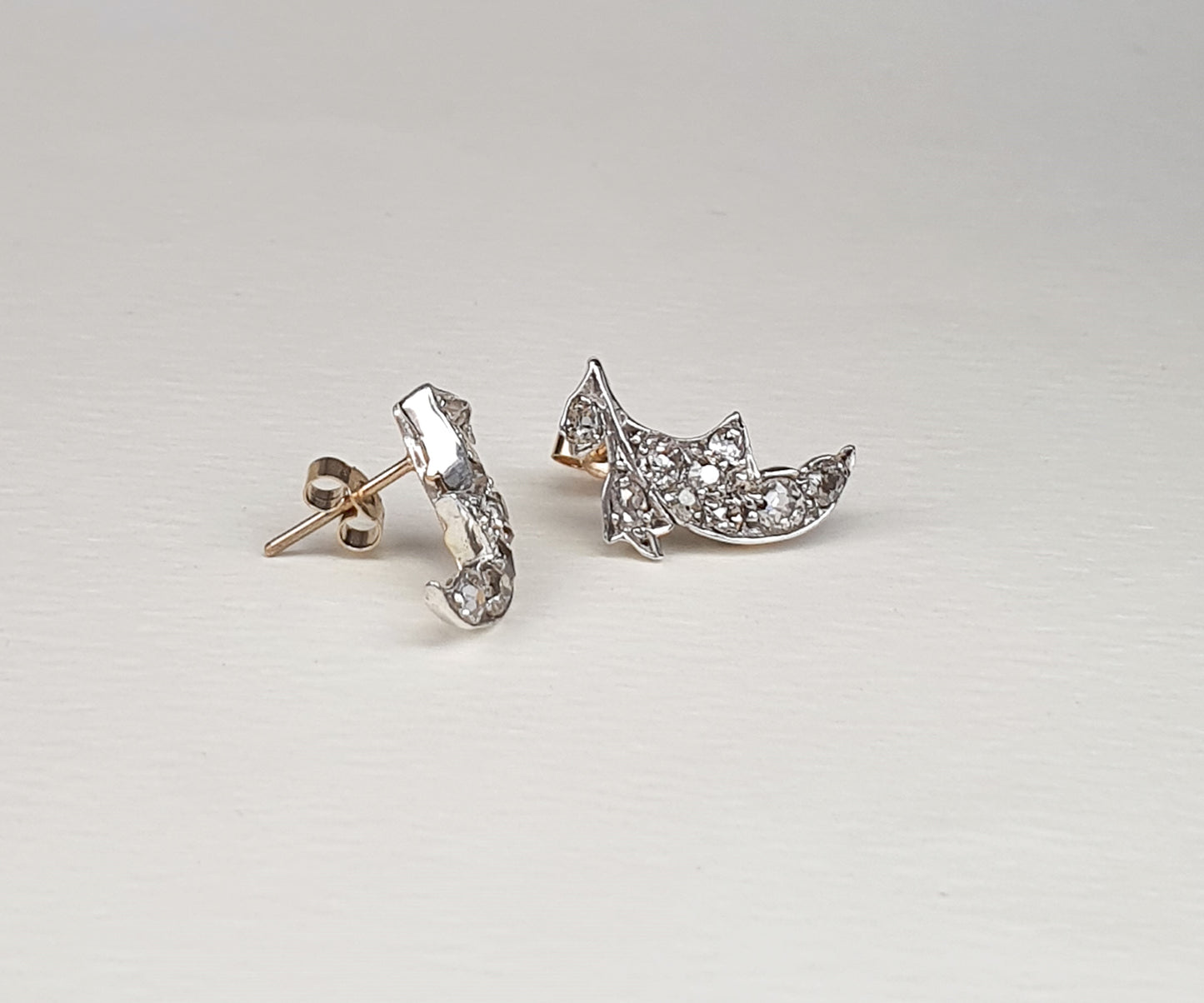Late Victorian Old Cut Diamond Leaf Stud Earrings