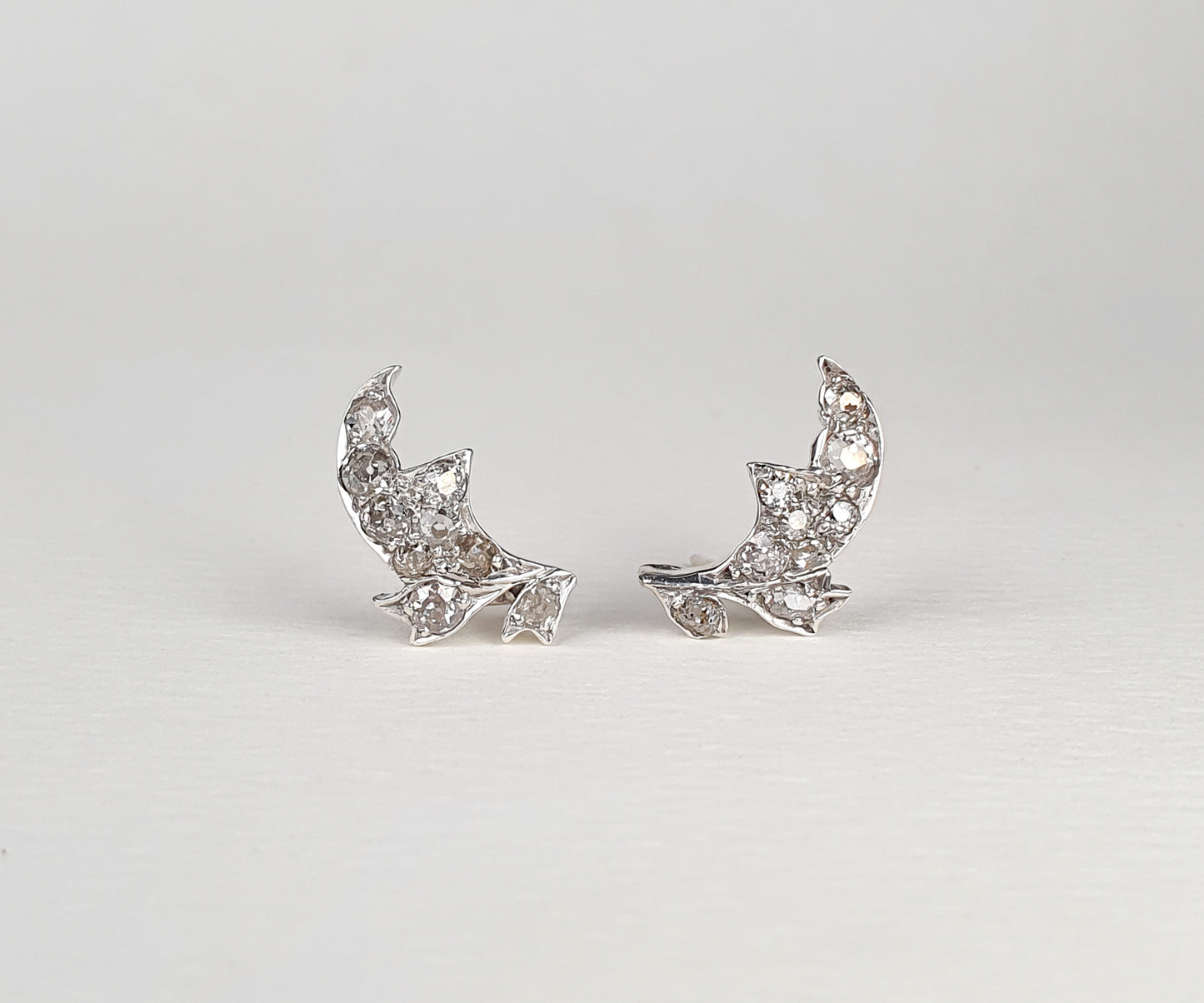 Late Victorian Old Cut Diamond Leaf Stud Earrings