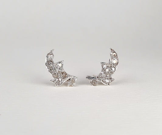 Late Victorian Old Cut Diamond Leaf Stud Earrings