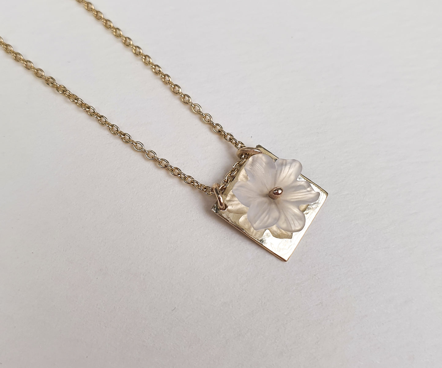 Rock Crystal Flower Necklace in Solid Gold