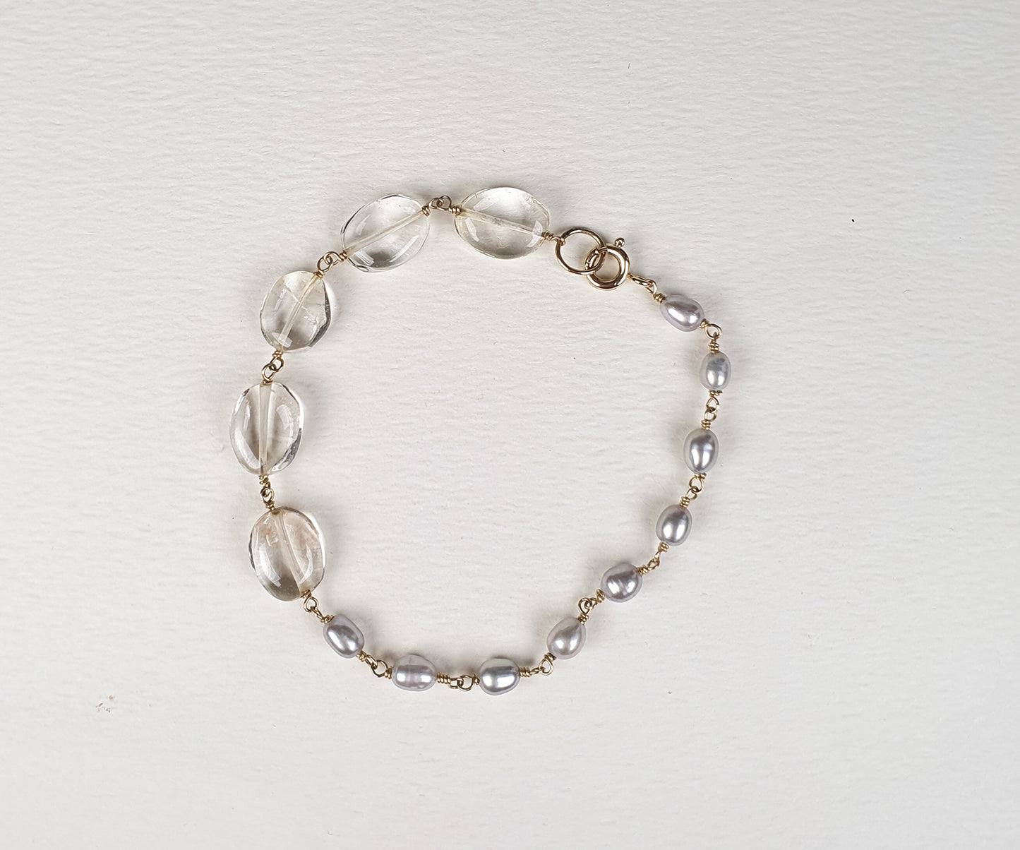 Citrine, Grey Pearl and 9ct Gold Bracelet