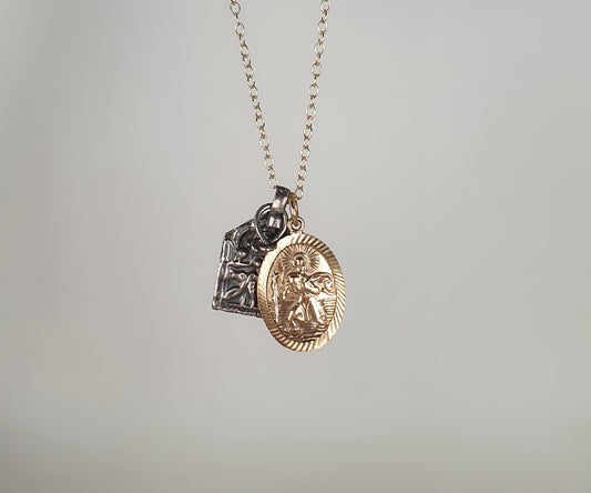 Vintage Silver Shiva and Oval  St. Christopher Necklace